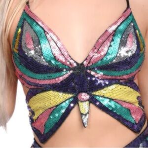 Monarch Butterfly Sequin Top Women’s Medium NWT Festival Top